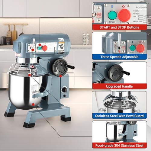 Commercial Food Mixer 20QT, Commercial Mixer with 3 Adjustable Speeds, Dough Mixer Timing Function, Commercial Stand Mixer with Stainless Steel Bowl for Schools Bakeries Pizzerias - size: 20 qt