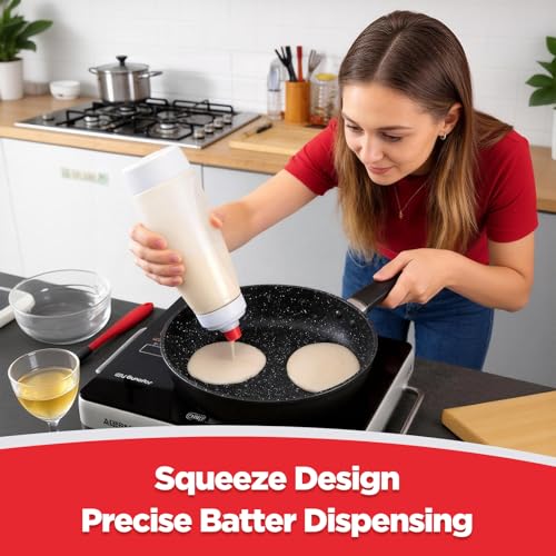 2-Pack Batter Dispenser with Whisk Ball, 1000ml Leak-Proof Squeeze Bottle with Stand for Pancakes, Waffles, Cupcakes & Crepes(PD-01)