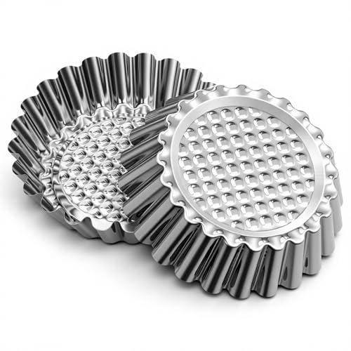 50 Pcs Egg Tart Mold for Baking, 3.8 Inch Stainless Steel Mini Tart Tin Pans Reusable Ensaymada Molder Filipino, Brioche Tins Mould for Tart Shells, Cupcakes, Mini Cake, Pudding, Muffin