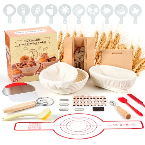 Sourdough Bread Baking Supplies, Sourdough Starter Kit, 9" Round and 10" Oval Sourdough Kit, Banneton Bread Proofing Basket for Home and Kitchen, Bread Basket, Sour Dough Starter Kits, Gift