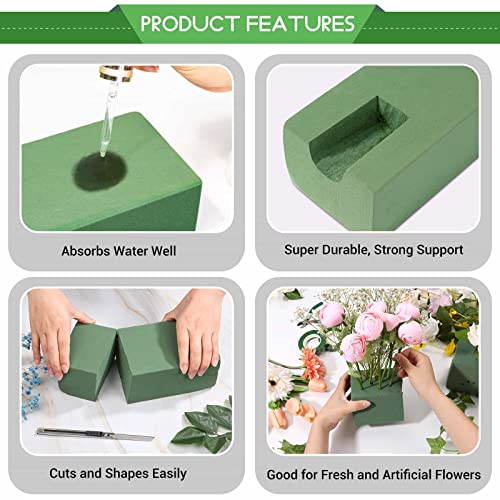 6 Pcs Floral Foam Blocks for Flower Arrangement (Larger Size 9” Lx4.3” Wx3” H) Wet and Dry Green Floral Foam for Wedding, Birthdays, Home Decorations - size: Large Size
