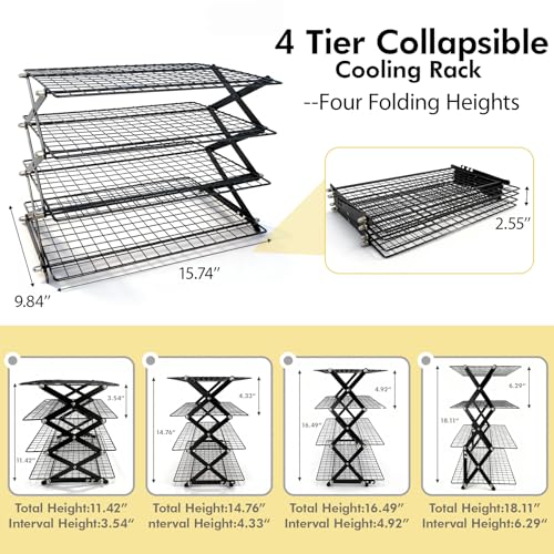 4 Tier Collapsible Cooling Rack for Baking, Adjustable cooling Rack