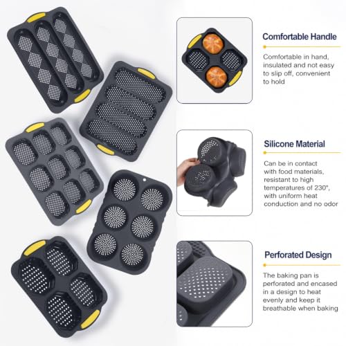 SHENLIU Set of 7 Silicone Hamburger Bun Mold 3/4/6/9 Cup with Spatula Brush