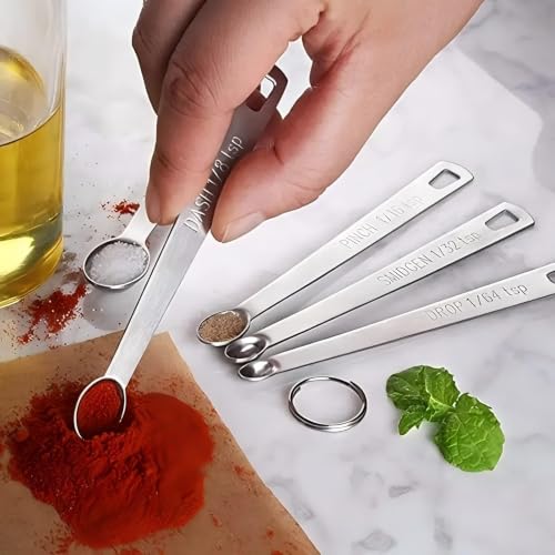 Stainless Steel Measuring Spoons Set of 13, Includes 7 Rectangular Measuring Spoons, 1 Leveler & 5 Tiny Spoons, Compact Spoons Design for Spice Jars, Ideal for Dry and Liquid Ingredients - size: Set of 13
