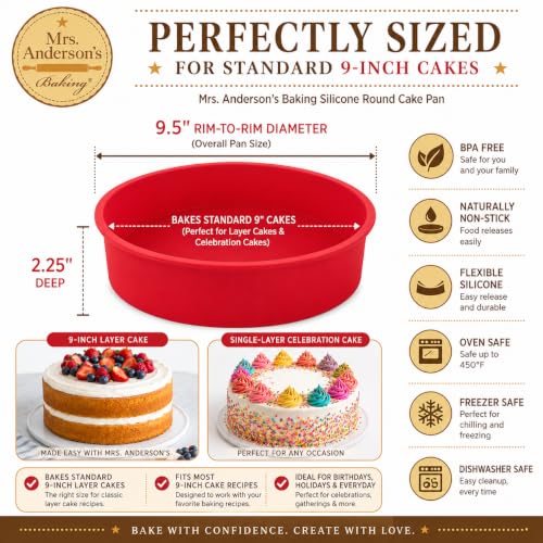 Mrs. Anderson's Baking Silicone Round Cake Pan, 9 Inch - size: Round, 9-Inch