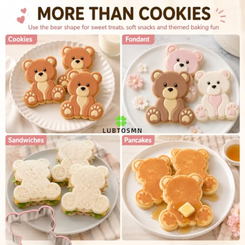 LUBTOSMN Bear Cookie Cutter, 3.5 Inch Silicone Rim Baking Cutter