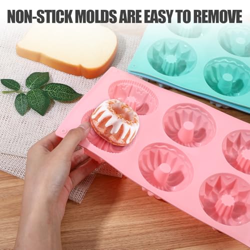3 PCS Mini Bundt Cake Pans for Baking, 6-Cavity Fluted Tubular Mini Cake Pans, Silicone Molds for Baking, Ideal for Brownies, Cookies, Cupcakes, Jellies, Muffins, Donuts(Three Shapes)