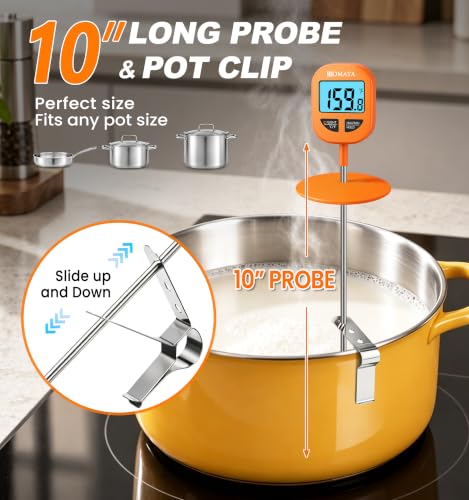 BOMATA Digital Candy Thermometer with Pot Clip, 10" Probe, IPX6 Waterproof - size: 10"