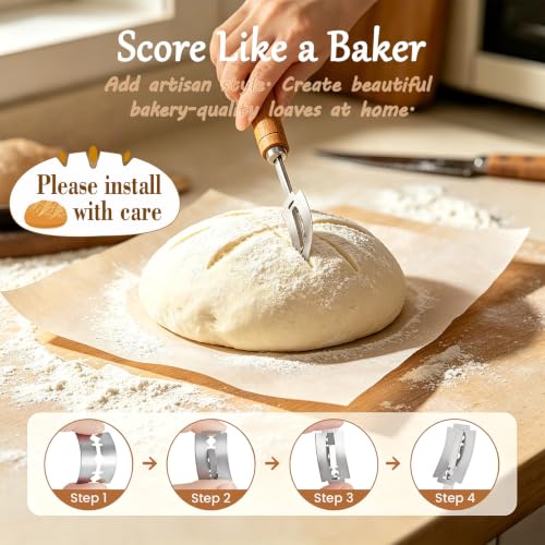 Sourdough Starter Kit, Sourdough Bread Baking Supplies, Banneton Bread Proofing Basket with Starter Jar, Dough Whisk, Scrapers, Recipe, Round Bread Proofing Basket, for Bread Baking