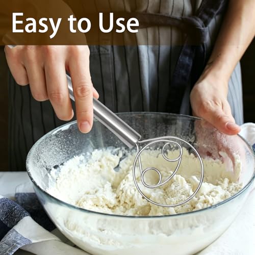 11" Danish Dough Whisk, 304 Stainless Steel Hook and Handle - color: 2 Holes stainless steel handle