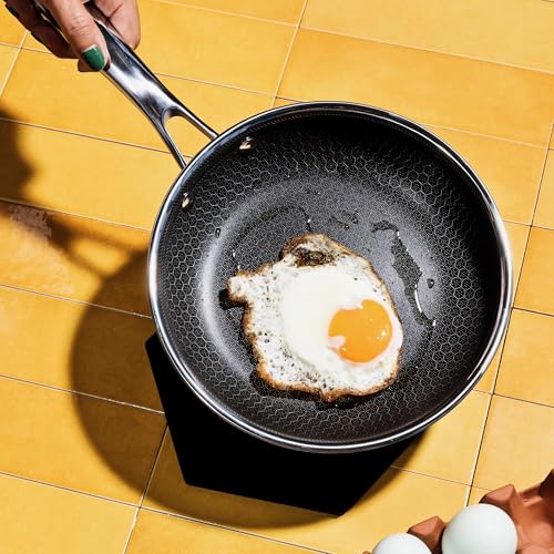 HexClad 7" Hybrid Nonstick Frying Pan with Lid, Dishwasher & Oven Safe - size: 7-inch, style: Pan + Lid