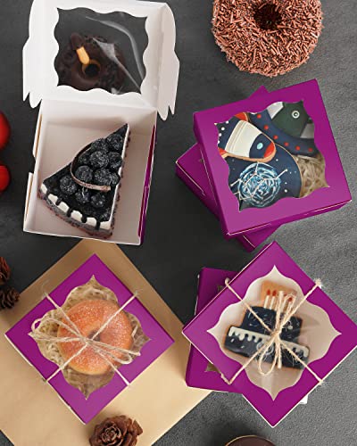 qiqee 4*4*2.5inch/55Packs Bakery Box with Window Deep Purple Macaron Boxes Small Donut Pastry Boxes for Party Mini Cookie Boxes(5 Diferent Gift Include) - color: Deep Purple, size: 4*4*2.5inch/55Packs