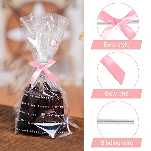 200 Pack Pink Bows Mini Satin Ribbon Twist Tie Bows for DIY Gift Wrap Decoration, Package Decorating Ribbon Bow, Bowknot for Treat Bags, Gift Bags - size: 100 Count (Pack of 2)