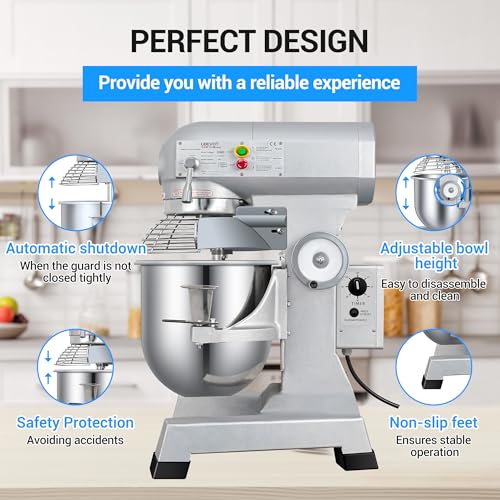 LEEVOT Commercial Mixer 30QT, Heavy Duty Stand Food Mixer, 3-Speed Adjustable Electric Dough Mixer with Stainless Steel Bowl for Dough Kneading Home Bakery Pizzeria Restaurant 120V 60HZ - size: 30QT+Timer