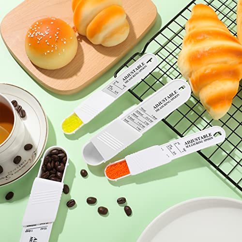 Meanplan 6 Pcs Adjustable Measuring Spoons, Baking Cooking, 2 Sizes, White - color: White