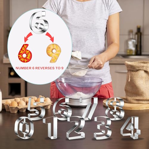 9 PCS Number Cookie Cutter Set, Stainless Steel 0-8 Shaped Cookie Cutter Number Biscuit Cutters Molds Baking Molds for DIY Crafts Birthday Graduation Xmas New Year Party Homemade Treats Baking - color: Number