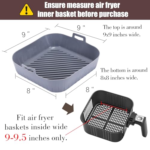 Golden Associate Silicone Liners Square for Air Fryer, 4 Pcs Non-stick Food-grade Reusable Basket Silicone Pot Baking Tray Airfryer Accessories, Top Size 9 inches, Bottom Size 8 inches - size: 9'' square*4