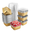 50 Pcs Mini Square Baking Cups with Lids,10oz Aluminum Foil Mini Cake Pans with Lids,Disposable Ramekins Cake Pans,300ml Dessert Cups Cupcake Pans for Wedding Birthday Party,Gold - color: Gold, size: 10oz