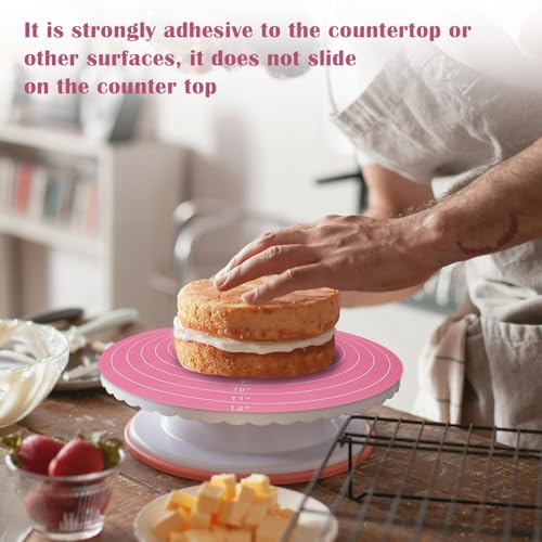 DOERDO Silicone Cake Mat - 12 Inch Round Non-Stick Baking Mat with Measurements Reusable Heat Resistant Pastry Pad for Rolling Dough Cake Turntable Pizza Cookie
