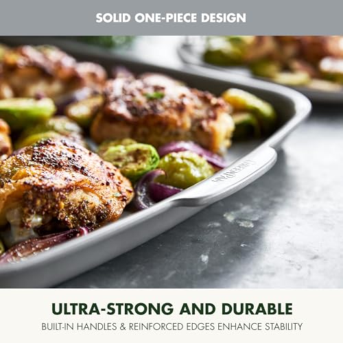 GreenPan Premiere Ovenware Healthy Ceramic Nonstick 18" x 13" Half Rectangular Baking Pan, PFAS-Free, Warp-Free Bakeware, Durable Quick Heating, Oven & Broiler Safe to 600F, Dishwasher Safe, Gray - color: Gray, size: 18" x 13" Half Sheet Pan