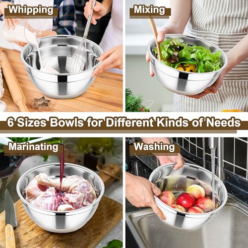 TeamFar Mixing Bowls, Stainless Steel Salad Bowl with Lid & Graters -Khaki - color: Khaki