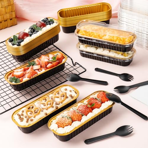 120Pcs Aluminum Min Foil Bakingi Loaf Pans with Lids and Spoons - style: Black Gold Loaf Pans120Pcs
