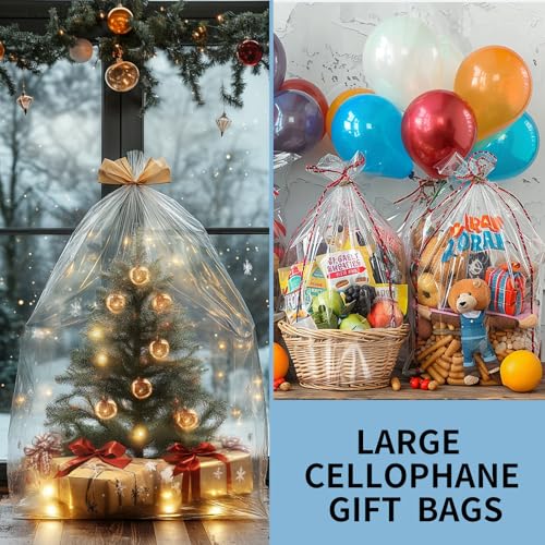 woric Large Cellophane Bags 30x40 Inch Clear Cellophane Wrap 6PCS - size: 30x40 Inch