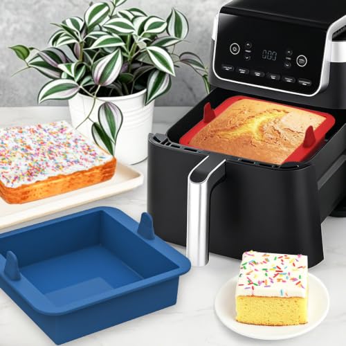 Webake 6 inch Air Fryer Square Cake Pan, Nonstick Platinum Silicone Brownie Pan Wih Handle, BPA Free Set of 2 - size: 6x6 Inch