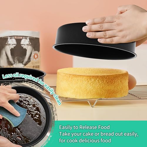 P&P CHEF 9.5 Inch Cake Pan, Stainless Steel Round Cake Pans, Black & 4 Pcs - color: Black, size: 9.5 Inch