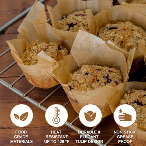 Neyimqr 120 Counts Natural Tulip Cupcake Liners for Baking Cups, Food Grade Parchment Paper Muffin Liners Holders, Standard Tulip Cupcake Liners, Greaseproof Cup Cake Wrappers for Party, Christmas - color: Natural
