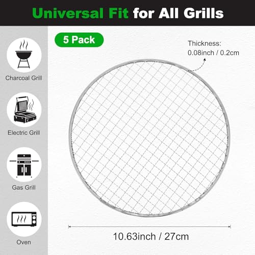 M METERXITY 5 Pack Disposable Grill Toppers, Round 10.63 Inch Galvanized Grill Grates, Disposable Roasting Racks Replacement for Outdoor, BBQ, Camping, Picnics - size: 10.63''