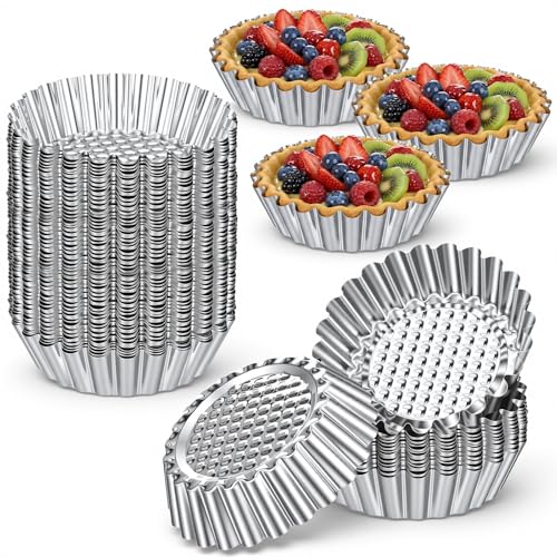 50 Pcs Egg Tart Mold for Baking, 3.8 Inch Stainless Steel Mini Tart Tin Pans Reusable Ensaymada Molder Filipino, Brioche Tins Mould for Tart Shells, Cupcakes, Mini Cake, Pudding, Muffin