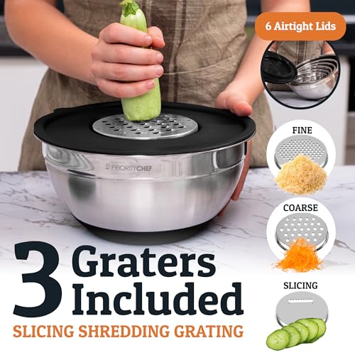 6pc Stainless Steel Mixing Bowls with Lids Set, 7 Qt, Black - color: Black