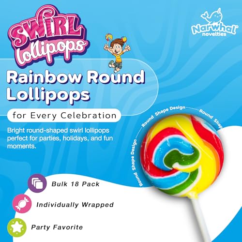 18 Pcs Individually Wrapped Rainbow Round Lollipops Swirl for Kid Goody Bag - style: Swirl