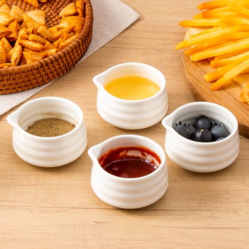 Ceramic Small Sauce Bowls with Spout, White, 3OZ, Set of 6