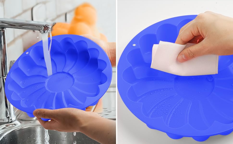 Jiareally Silicone Large Flower Cake Mould for Chocolate Jello Candy Silicone Baking Molds for Cakes,9 inch Non-Stick Fluted Tube Cake Pans