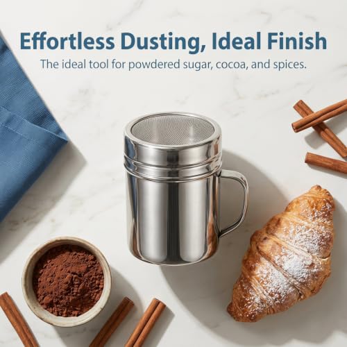 Cabilock Stainless Steel Powder Shaker with Handle Fine Mesh Lid 1pc