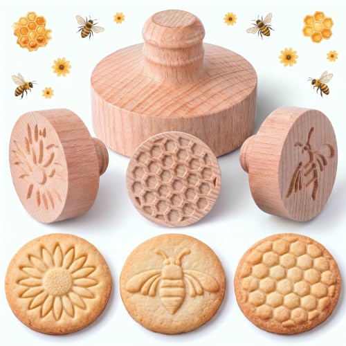 3 Set Honeybee Cookie Stamps, 2.5" Springerle Molds for Baking - style: Honeybee