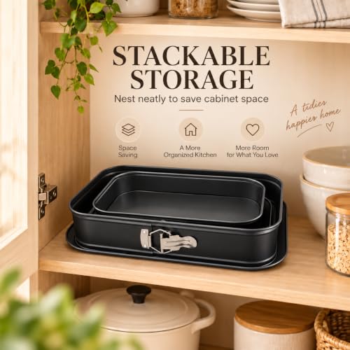2 Pack 14 x 9 Deep Springform Pans, Rectangle Pans with Removable Bottom