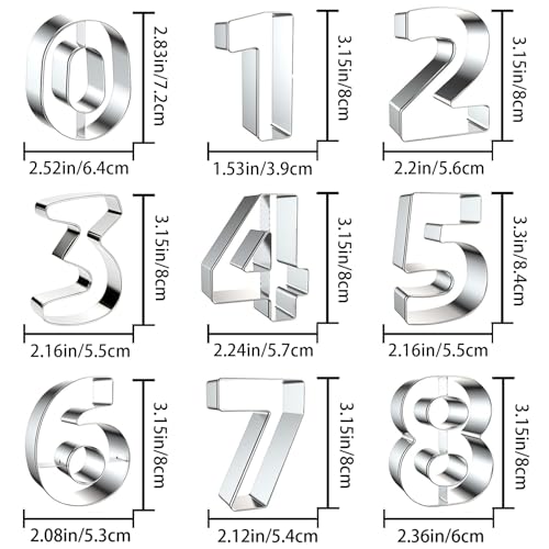 9PCS Number Cookie Cutters Set,Stainless Steel Birthday Numbers 0-8(6 Reverses to 9),3Inches Cookie Fondant Dough Numbers Kitchen Baking,for Birthday wedding family gathering Halloween Christmas Party - style: 3 Inch Numbers - 9Pcs