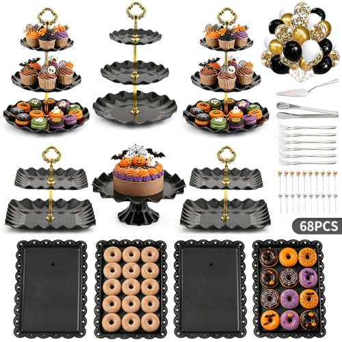 68 Pack Dessert Table Display Set, Tiered Round Cupcake Stands - color: Black