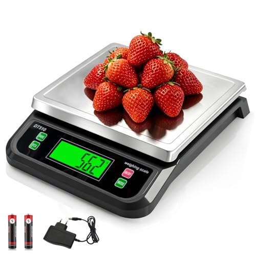 Large Digital Kitchen Scale40kg Stainless Stee with 6 Unit Tare PCS Funtion - color: Grey-40kg, size: Grey-40kg