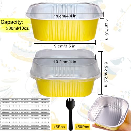 10oz Mini Cake Pans With Lids 50 Pack ,Mini Loaf Pans 4”x4” Cake Container - color: 10OZ-Gold 2