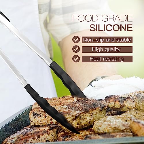 Kitchen Utensils Set-Silicone Cooking Utensils-32 pcs Non-Stick Silicone Cooking Kitchen Utensils Spatula Set with Holder-Best Kitchen Cookware with Stainless Steel Handle (Black) - color: Black