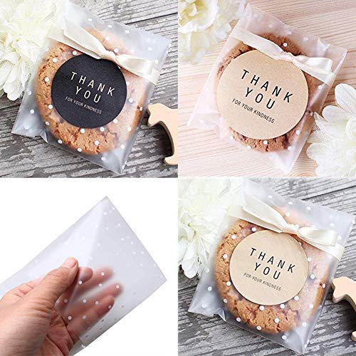 Self Adhesive Cookie Cellophane Treat Bags with Seal 5.5x5.5 Inches, 4 Mils Self Sealing Resealable Individual Plastic Packaging Bags with Thank You Labels for Gift Giving Party Favor Candy 100 Pcs - size: 5.5 x 5.5 Inches