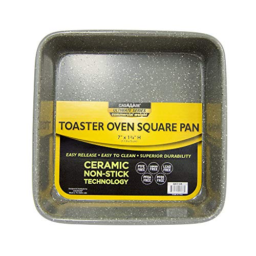casaWare 7-Inch Toaster Oven Ultimate Series Commercial Weight Ceramic Non-Stick Coating Square Pan (Silver Granite) - color: Silver Granite