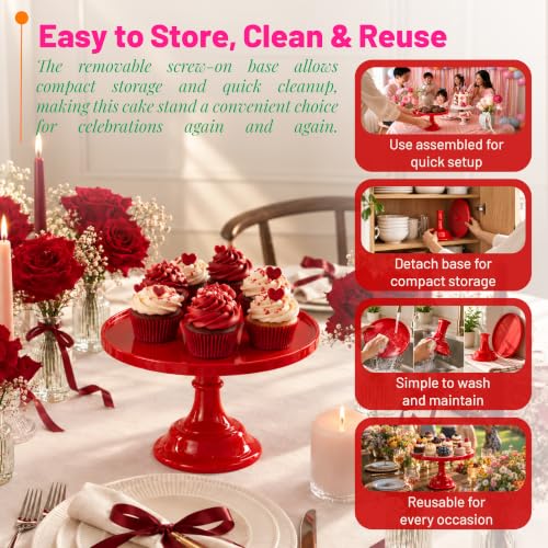 11-Inch Red Cake Stand, Melamine Pedestal Dessert Display for Parties - color: Red