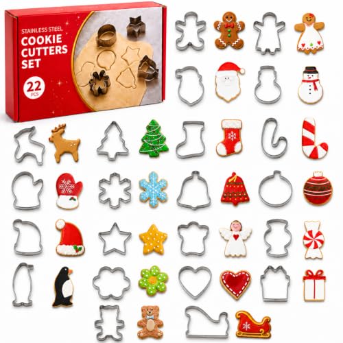 Mini Christmas Cookie Cutters,22PCS Stainless Steel Xmas Cutters