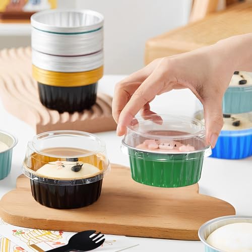 Graduation Party 50Pcs Mini Aluminum Foil Cupcake,5oz Baking Cups with Lids - color: Gold