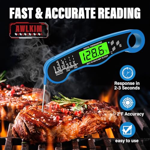 AWLKIM Meat Thermometer Digital, Instant Read Food Thermometer, Blue - color: 1 Pack Blue